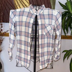 Rails Women's Plaid Button Down Shirt - White and Blue